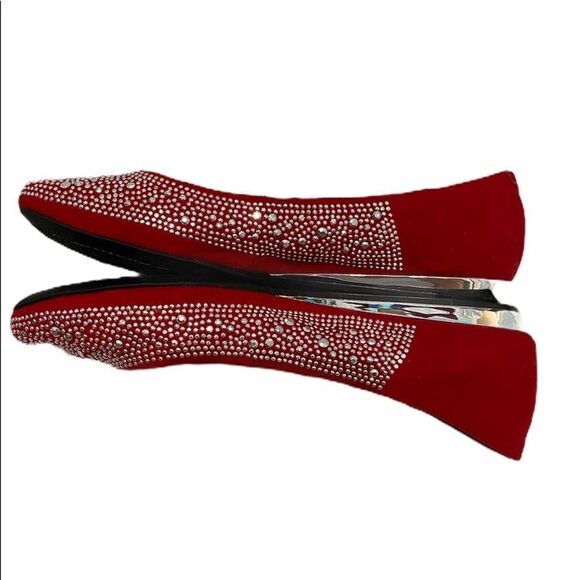 BCBGeneration Alexy Rhinestone Embellished Square Toe Flats Red Silver 6.5 - Picture 4 of 5